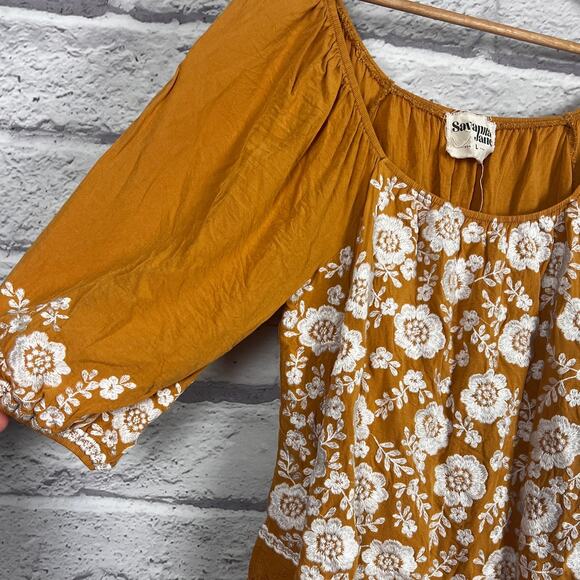 Savanna Jane Women L Boho Festival Floral Embroidered Cottagecore Peasant Blouse - Picture 5 of 12